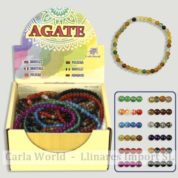 AGATE. Pulsera bola lisa 4mm. Colores surtidos