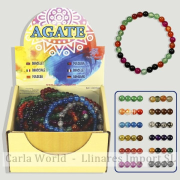 AGATE. Pulsera bola lisa 6mm. Colores surtidos