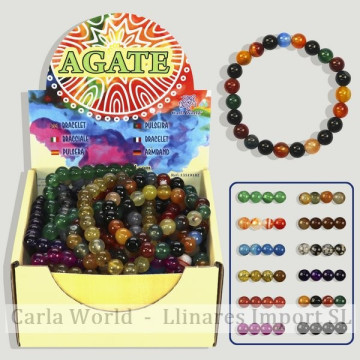 AGATE. Pulsera bola lisa 8mm. Colores surtidos