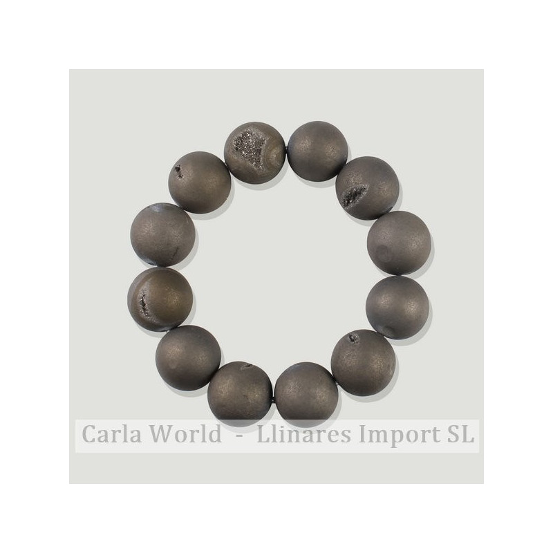 ÁGATA GEODA plateda. Pulsera bola 14mm ÁGATA GEODA plateda. Pulsera bola 14mm