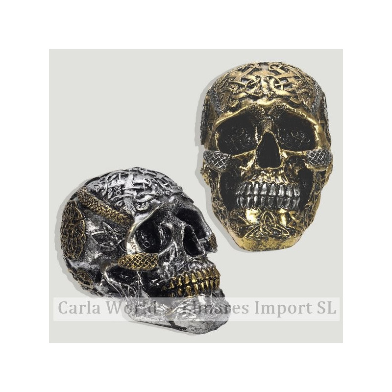 Calavera resina tallada dorada y plateada 11x11x17cm Calavera resina tallada dorada y plateada 11x11x17cm