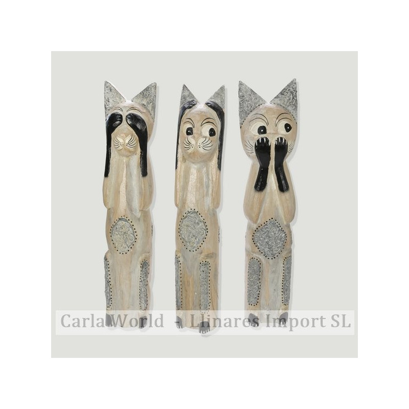 Set 3 gatos madera. NO OIR. NO VER, NO HABLAR blanco. 50cm Set 3 gatos madera. NO OIR. NO VER, NO HABLAR blanco. 50cm