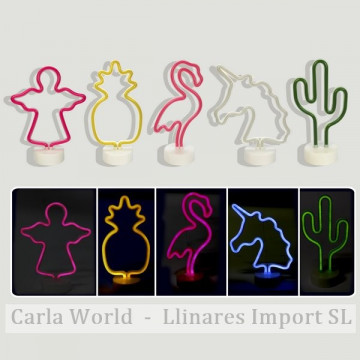 Figura con Neón LED. Flamenco, ángel, cactus, piña y unicornio. 30cm