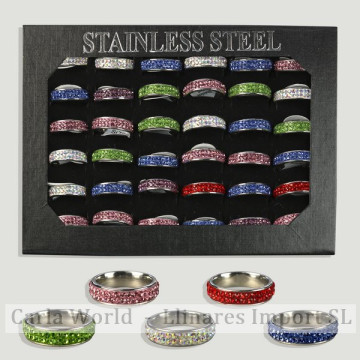 Anillos acero 2 filas circonitas colores