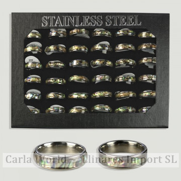 Anillos acero alianza nácar estrecho