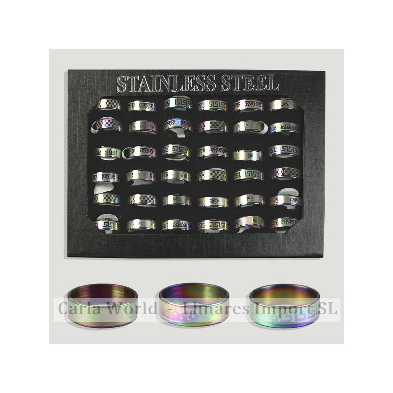 Anillos acero irisado mate símbolos Anillos acero irisado mate símbolos