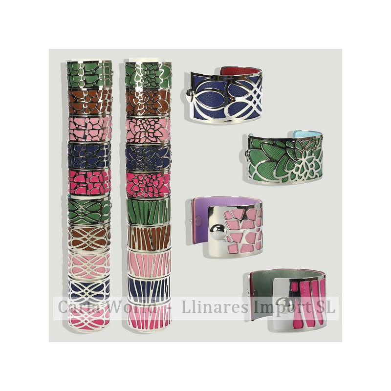 Pulsera Acero silverplated 40mm. Cuero colores surtidos Pulsera Acero silverplated 40mm. Cuero colores surtidos