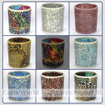 Portavelas mosaico. Colores surtidos 7x7x8cm