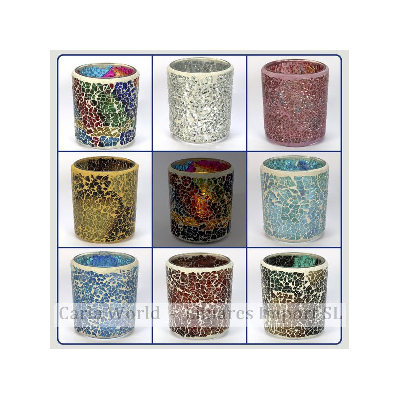 Portavelas mosaico. Colores surtidos 7x7x8cm Portavelas mosaico. Colores surtidos 7x7x8cm