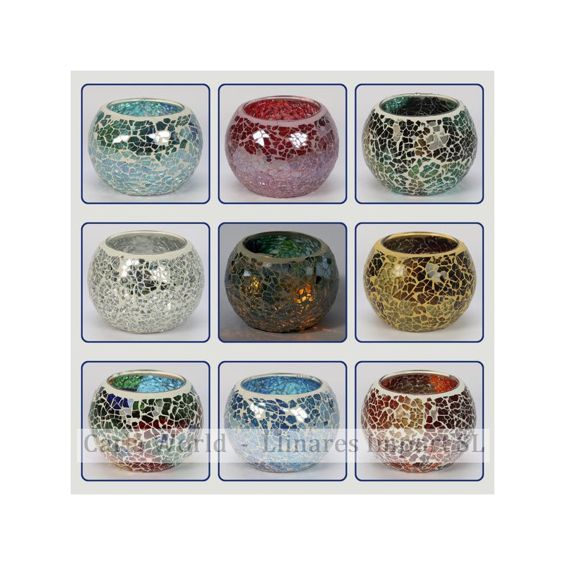 Portavelas mosaico multicolor 8,5x8,5x6cm Portavelas mosaico multicolor 8,5x8,5x6cm