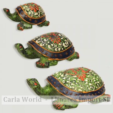Set 3 tortugas madera con henna. Colores surtidos. 10/8/6cm