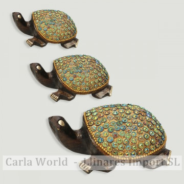 Set 3 tortugas madera con abalorios. Colores surtidos. 10/8/6cm