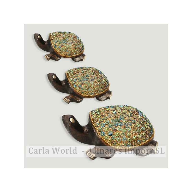 Set 3 tortugas madera con abalorios. Colores surtidos. 10/8/6cm Set 3 tortugas madera con abalorios. Colores surtidos. 10/8/6cm