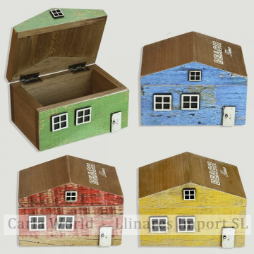 Caja madera casa tejado. Colores surtidos. 12X8x8cm