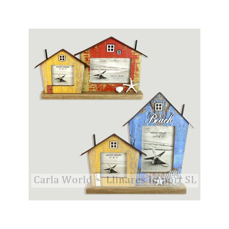Portafotos doble madera casas 26x25/30x19x4cm Portafotos doble madera casas 26x25/30x19x4cm