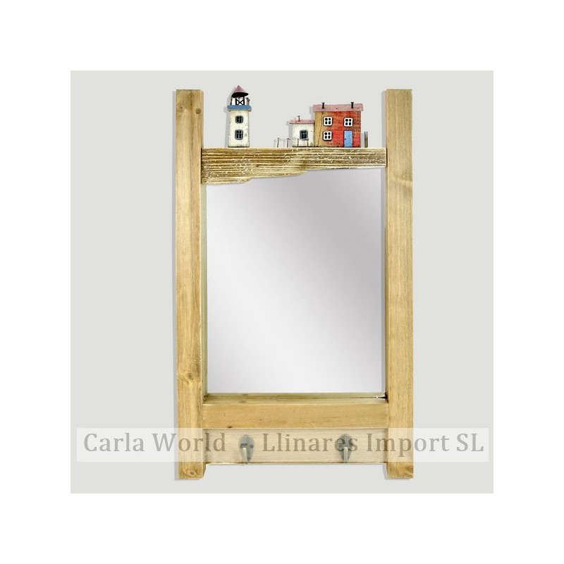 Espejo madera doble colgador náutico 28x46x3cm Espejo madera doble colgador náutico 28x46x3cm