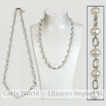 Collar SKADE Plata Perla blanca. 45cm