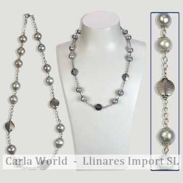 Collar SKADE Plata Perla Gris. 50cm apx