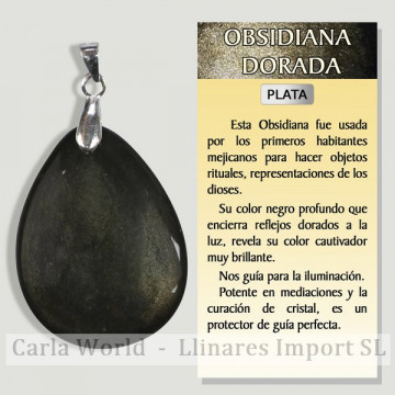 OBSIDIANA ORO EXTRA. Colgante Plata. Forma lágrima