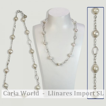 Collar SKADE Plata Perla blanca. 50cm apx