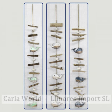 Móvel de madeira 3 baleias com troncos. Cores sortidas 100 cm