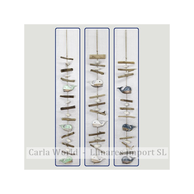 Wooden mobile 3 whales with trunks. Assorted colors. 100cm Wooden mobile 3 whales with trunks. Assorted colors. 100cm