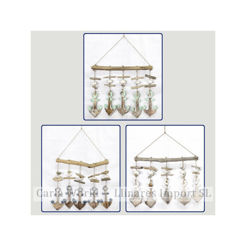 Horizontal wooden mobile 5 anchors tronquitos. Assorted colors.35x60cm Horizontal wooden mobile 5 anchors tronquitos. Assorted colors.35x60cm