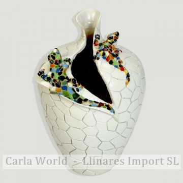 White resin vase with Multicolor gecko 13x21cm