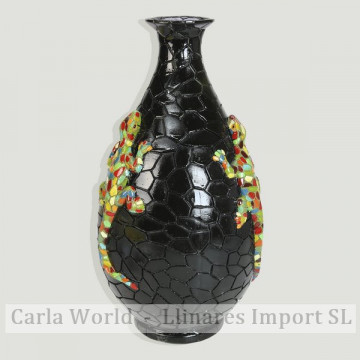 Black resin vase with Multicolor gecko 16x30cm