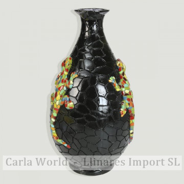 Vase en résine noire avec gecko multicolore 16x30cm