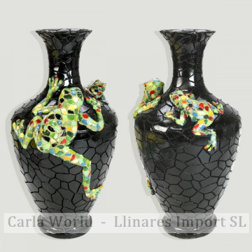 Black resin vase with Multicolor frog 17x30cm
