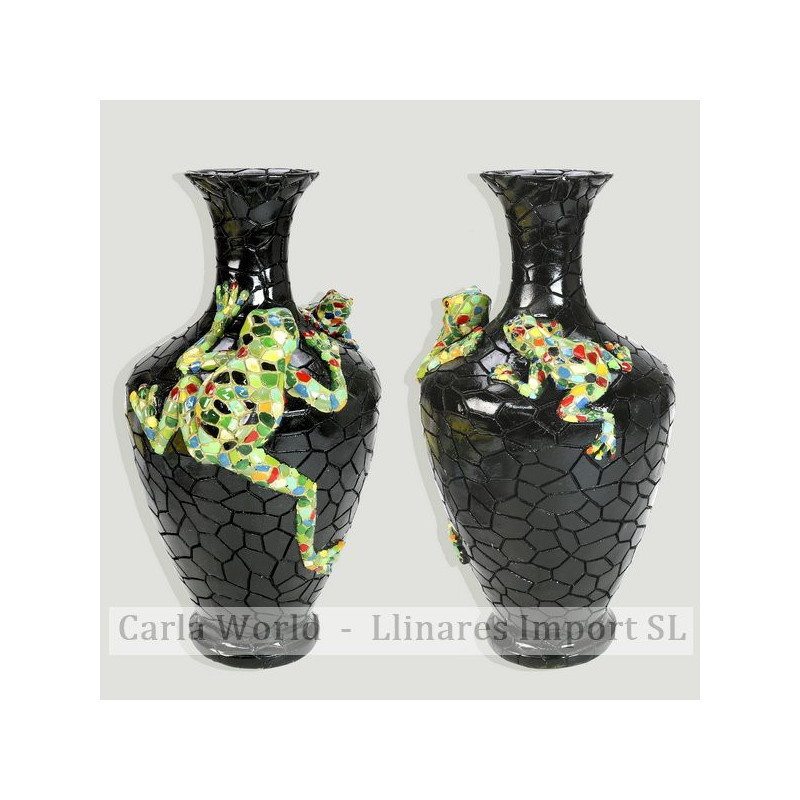 Vaso de resina preta com sapo Multicolor 17x30cm Vaso de resina preta com sapo Multicolor 17x30cm