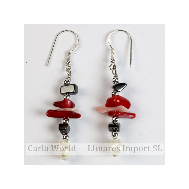 Gancho 38 - Pendientes Plata perla y mineral Gancho 38 - Pendientes Plata perla y mineral