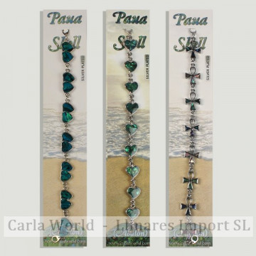 Hook 31 - Abalone bracelet with metal clasp. Models. Assorted hearts and cross.