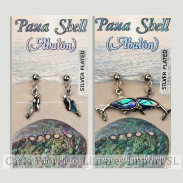 Hook 45 - Abalone Earrings. Two models: assorted dolphins.