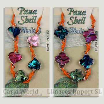 Hook 52 - Abalone color bracelet, with cord and metal clasp. Models: assorted heart and flower.