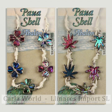 Hook 55 - Abalone bracelet colors with cord and metal clasp. Models: shamrock and assorted plant leaf.