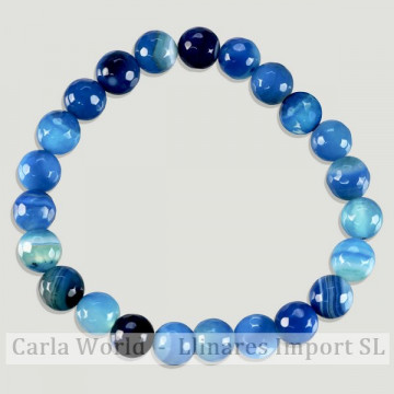 ÁGAT BANDEADA AZUL. Pulsera mineral bola facetada. 8mm.