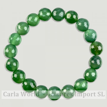 ÁGATA VERDE. Pulsera mineral bola facetada. 10mm.