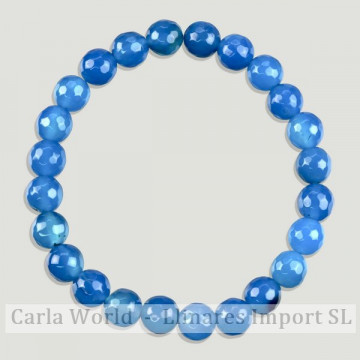 ÁGATA AZUL. Pulsera mineral bola facetada. 8mm.