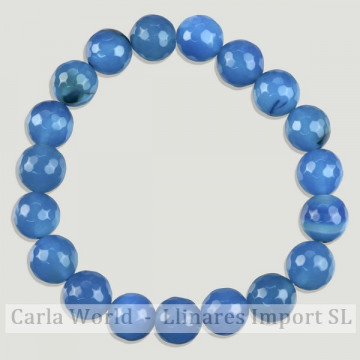 ÁGATA AZUL. Pulsera mineral bola facetada. 10mm.