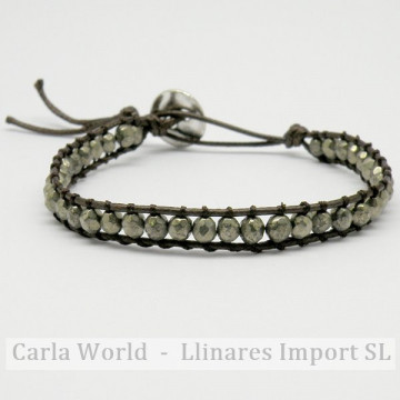 Faceted Pyrite bracelet. Brown rope 1 turn