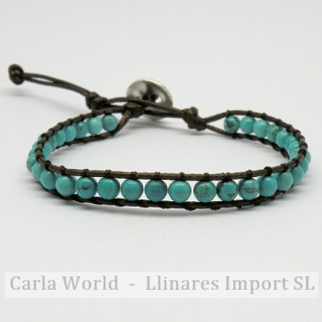 Turquoise faceted bracelet. Brown rope 1 turn