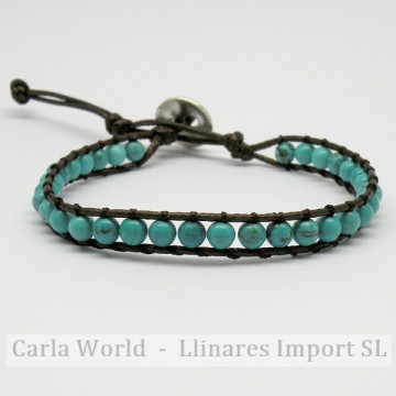 Bracelet à facettes turquoise. Corde brune 1 tour