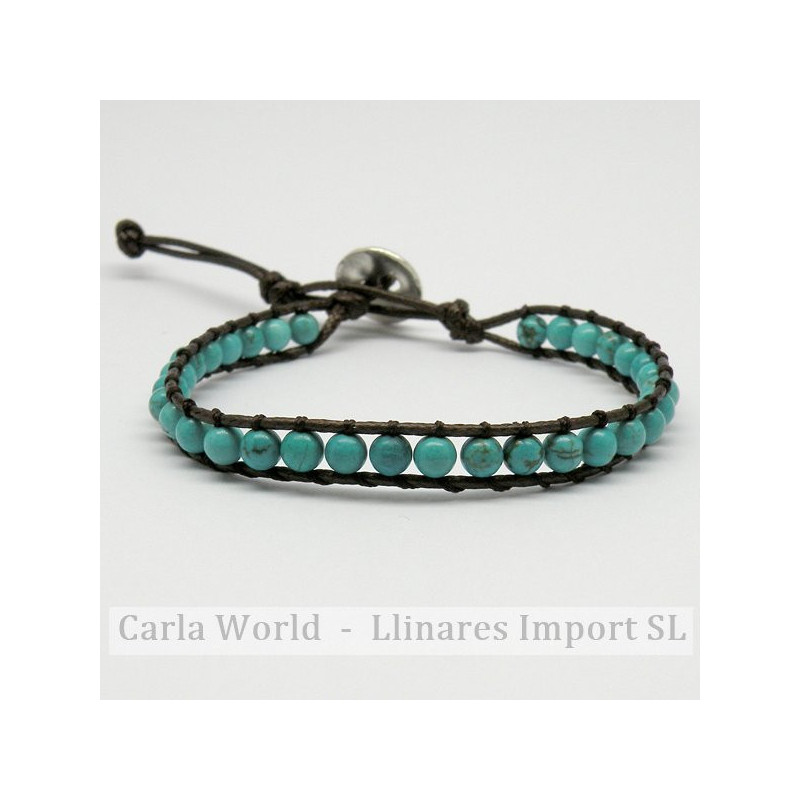 Turquoise faceted bracelet. Brown rope 1 turn Turquoise faceted bracelet. Brown rope 1 turn