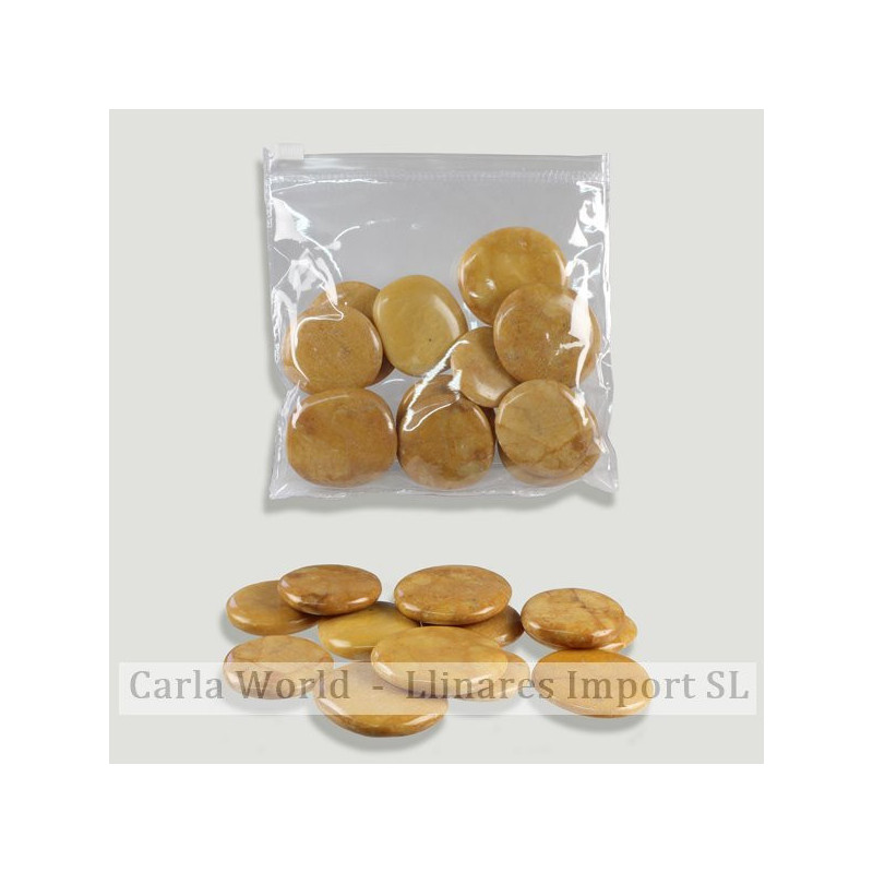 Rodado plano pulido. Jaspe amarillo. 3-4cm aprox. Rodado plano pulido. Jaspe amarillo. 3-4cm aprox.