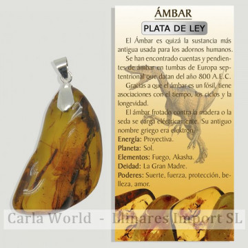 AMBRE. Pendentif en ARGENT.