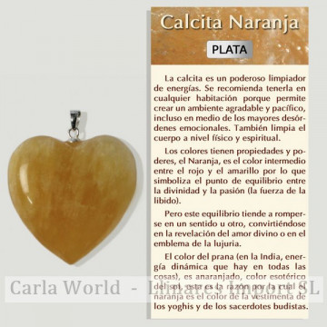 CALCITA NARANJA. Corazón. Colgante Plata