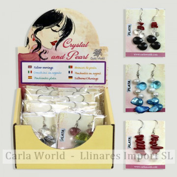 CRISTAL ET PERLE. Boucles d'oreilles en cristal et perle d'argent