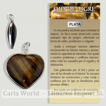 OJO DE TIGRE. Colgante corazón con bisel PLATA. Formas surtidas